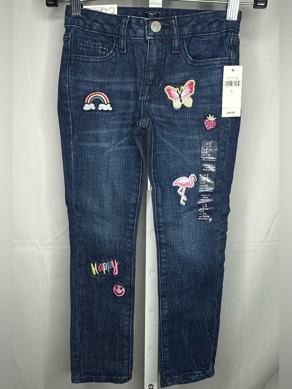 GAP Girls Dark Blue Skinny Jeans with Colorful Embroidered Patches